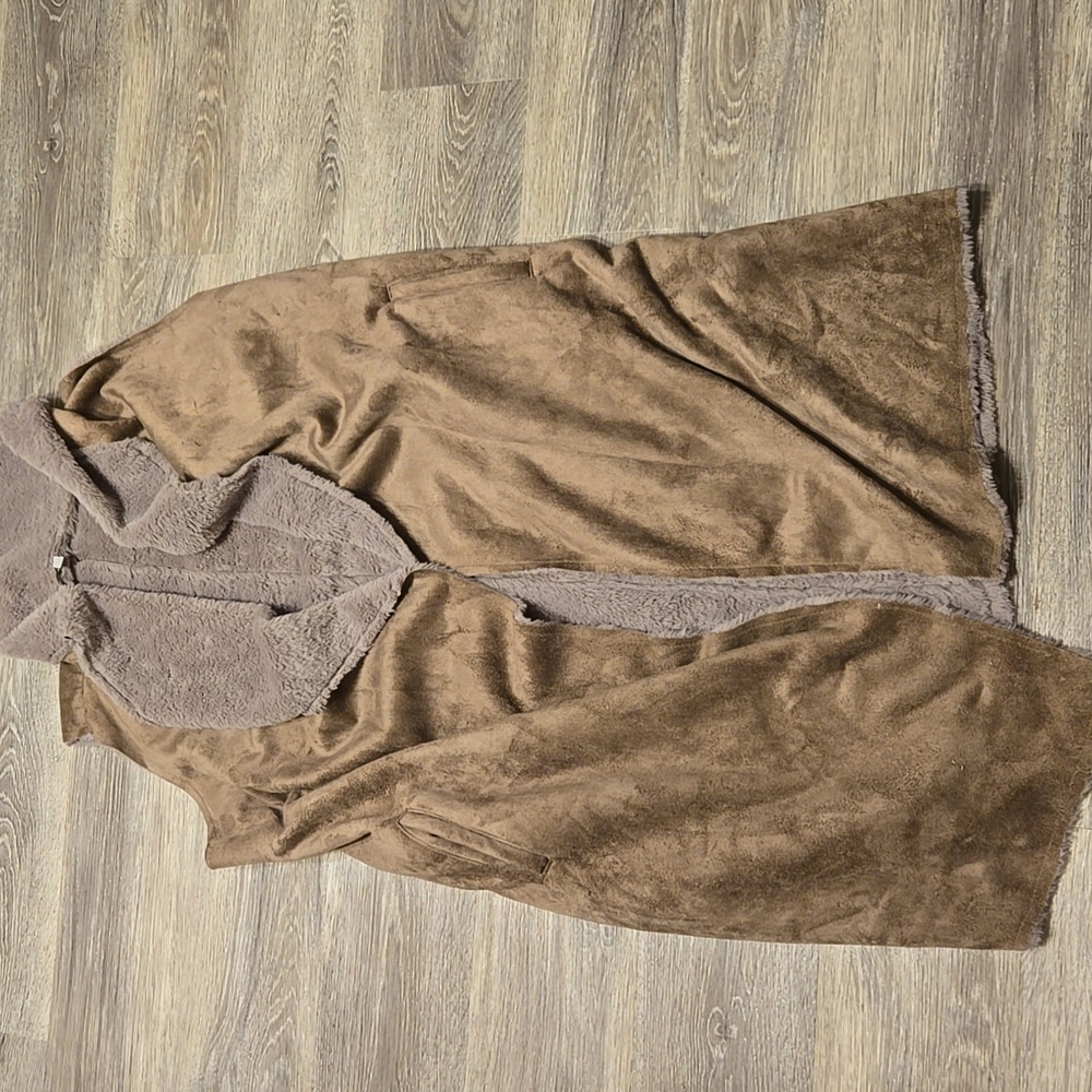 Laju Faux Suede Duster Vest With Faux Fur Lining